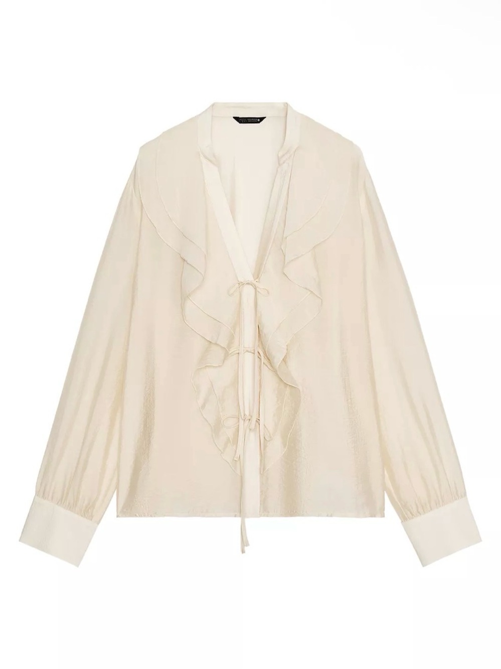 Zara RUFFLED TIE BLOUSE